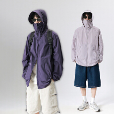 可拆卸伸长帽檐夜光线条防晒男女夏季宽松轻薄透气防晒服外套情侣