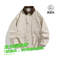 批发美式防泼水异色衬衫领夹克男休闲百搭工装上衣潮流帅气插色领
