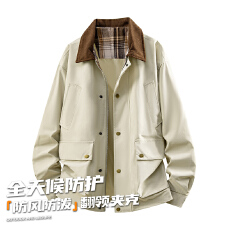 批发美式防泼水异色衬衫领夹克男休闲百搭工装上衣潮流帅气插色领