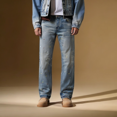 批发【】赤耳丹宁红边直筒裤男女同款