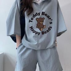 批发韩版<b class='q'>运动服</b>套装女夏季2026<b class='q'>新款</b>短袖短裤校园风可爱少女跑步两件