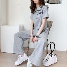 批发休闲运动套装女2026<b class='q'>夏</b>季新款网红穿搭短款上衣+阔腿裤两件套