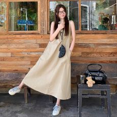 批发无袖休闲宽松连衣裙子夏季新款<b class='q'>女</b>装气质显瘦钓系约会长裙海<b class='q'>边度</b>假