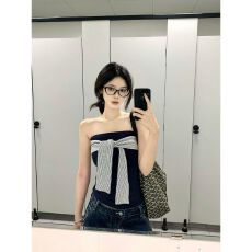 批发【原版品质+防滑条】条纹拼接抹胸背心夏辣妹纯欲<b class='q'>修身</b>外穿上衣