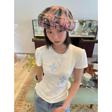 批发美式复古印花<b class='q'>短袖</b><b class='q'>t</b><b class='q'>恤</b>女夏季短款弹力修身显瘦休闲上衣