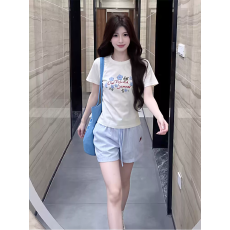 批发美式复古印花<b class='q'>短袖</b><b class='q'>t</b><b class='q'>恤</b>女夏季短款弹力修身显瘦休闲上衣
