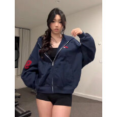 批发复合面料400克后包春秋毛巾绣情侣<b class='q'>卫衣</b>夹克宽松外套女