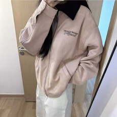 批发麂皮绒面料韩版新款春秋绣花宽松夹克短外套复古机车服上衣外套女