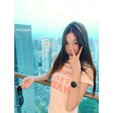 批发美式复古印花短袖t恤女夏季短款弹力修身显瘦休闲上衣