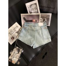 批发工装风双拉链多口袋牛仔<b class='q'>短裤</b>女夏高腰显瘦辣妹A字<b class='q'>热裤</b>