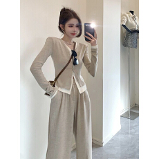批发时尚假两件休闲套装女春秋季新款显瘦<b class='q'>大码</b>阔腿裤两件套胖mm240斤
