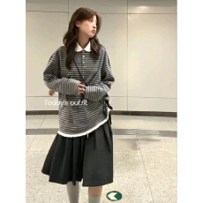 批发色织条赛尔棉<b class='q'>韩版</b>新款设计百搭休闲上衣条纹长袖<b class='q'>T</b><b class='q'>恤</b>女