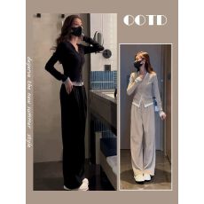 批发时尚假两件休闲套装女春秋季新款显瘦<b class='q'>大码</b>阔腿裤两件套胖mm240斤