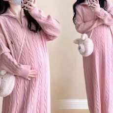 批发孕妇针织粉色连衣裙，大码，可以穿150斤 以下