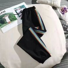 批发大码条纹冰丝速干裤女夏季薄款胖mm宽松休闲运动裤时尚高腰<b class='q'>哈伦裤</b>