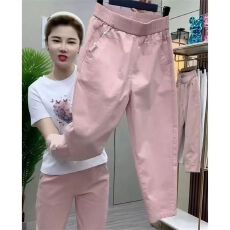 批发小个子夏季新款八分休闲裤高腰显瘦九分洋气<b class='q'>哈伦裤</b>薄款<b class='q'>小脚</b>萝卜裤