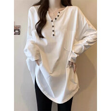 批发v领<b class='q'>打底衫</b>女春秋内搭中长款<b class='q'>白色</b>长袖t恤宽松显瘦洋气配鲨鱼裤上衣