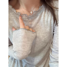 批发灰色木耳边<b class='q'>打底衫</b>女春季2026新款长袖T恤高级感修身薄款内搭上衣