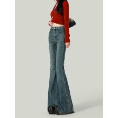 批发2026年春夏季新款美式<b class='q'>高腰</b>牛仔<b class='q'>长裤</b>女宽松弹力个性喇叭裤马蹄裤子