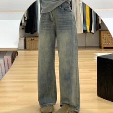 批发韩系美式个性水洗复古阔腿牛仔裤女秋季新款复古<b class='q'>高腰</b>显瘦直筒<b class='q'>长裤</b>