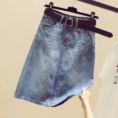 批发韩版2026新款大码胖妹妹mm显瘦中长款半身裙开叉A字牛仔裙子潮ins