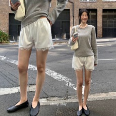 批发东大门 甜美少女 韩国百搭<b class='q'>短裤</b> 2026春夏 光泽感花边休闲短款