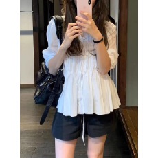 批发2026韩国东大门<b class='q'>衬衫</b>夏季新款休闲绑带v领长袖<b class='q'>衬衣</b>纯色百搭上衣