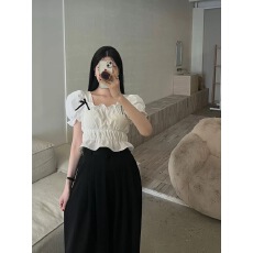 批发2026 韩国东大门百搭衬衣春夏蝴蝶结<b class='q'>泡泡袖</b>衬衫