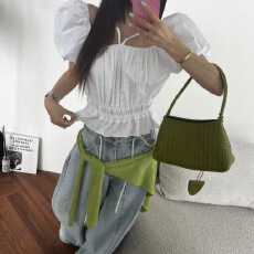 批发chic 韩版泡泡袖 挂脖收腰显瘦气质衬衫