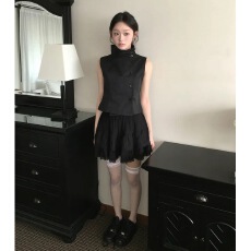 批发chic 韩版立领无袖单排扣马甲背心