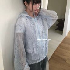 批发2026年 韩国春夏休闲波点抽绳连帽拉链轻薄防晒外套