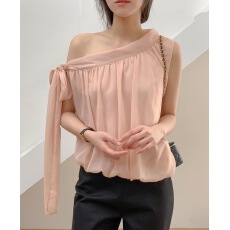批发<b class='q'>韩国</b>chic夏季新款设计感露肩侧边系带飘带甜美短衫