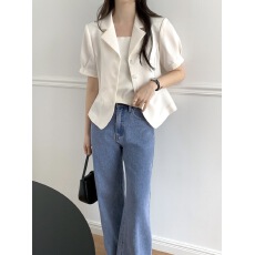 批发韩国chic 法式西装领收腰系带短款通勤外套上衣