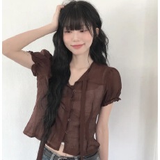 批发已出货 轻薄透视系绳<b class='q'>小衫</b>衬衫