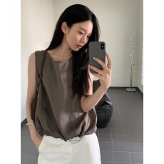 批发韩版  气质无袖亚麻轻熟下摆抽绳无袖<b class='q'>衬衫</b> 女