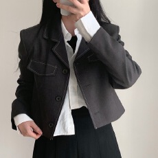 批发已出货 美拉德长袖明线撞色短款西装外套