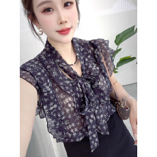 批发碎花<b class='q'>无袖</b><b class='q'>雪纺衫女</b>夏轻薄透气遮肉显瘦减龄小众百搭名媛风气质上衣