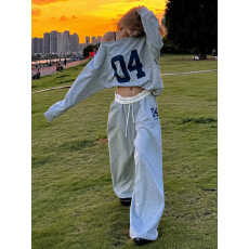 批发美式高街vibe裤子女夏季撞色腰头宽松<b class='q'>运动</b>卫裤<b class='q'>百搭</b>灰色直筒阔腿裤