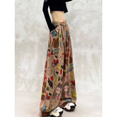 批发卡通印花垂感<b class='q'>运动</b>休闲裤女春夏高腰宽松显瘦<b class='q'>百搭</b>直筒阔腿拖地裤子