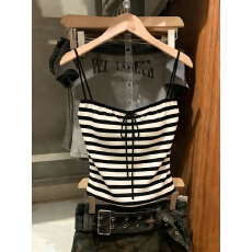 批发黑白条纹小吊带抹胸<b class='q'>背心女</b>2026新款纯欲性感辣妹修身显瘦打底上衣