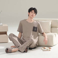 批发<b class='q'>男士</b>纯棉睡衣夏季<b class='q'>短袖</b>长裤时尚青少年休闲大码宽松薄款家居服套装