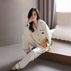 批发2026新款<b class='q'>纯棉</b>睡衣女士春秋季长袖<b class='q'>开衫</b>简约宽松可外穿家居服套装