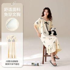 批发100%纯棉睡<b class='q'>裙</b>女士夏季短袖带胸垫卡通甜美风中长款家居服