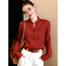 批发法式高级感红色立领长袖衬衫女2026新款早春宽松显瘦休闲<b class='q'>防晒</b>上衣