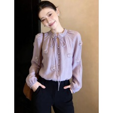 批发紫色<b class='q'>衬衫</b>女<b class='q'>长袖</b>春季2026新款独特漂亮超好看气质系带内搭小<b class='q'>衬衣</b>