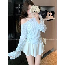 批发【官图天丝螺纹110克】美式复古纯欲风长袖<b class='q'>T</b><b class='q'>恤</b>女设计感小众上衣潮