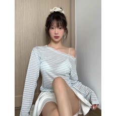 批发【官图天丝螺纹110克】美式辣妹风长袖<b class='q'>T</b><b class='q'>恤</b>女修身显瘦微透薄款上衣