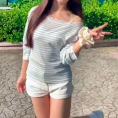 批发【官图天丝螺纹110克】美式辣妹风长袖<b class='q'>T</b><b class='q'>恤</b>女时尚百搭修身微透上衣