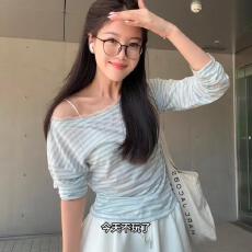 批发【官图天丝螺纹110克】春季新款纯欲风长袖<b class='q'>T</b><b class='q'>恤</b>女修身显瘦薄款上衣