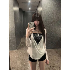 批发【官图天丝】春季新款<b class='q'>长袖</b><b class='q'>T</b><b class='q'>恤</b>女美式辣妹风时尚百搭两件套上衣ins